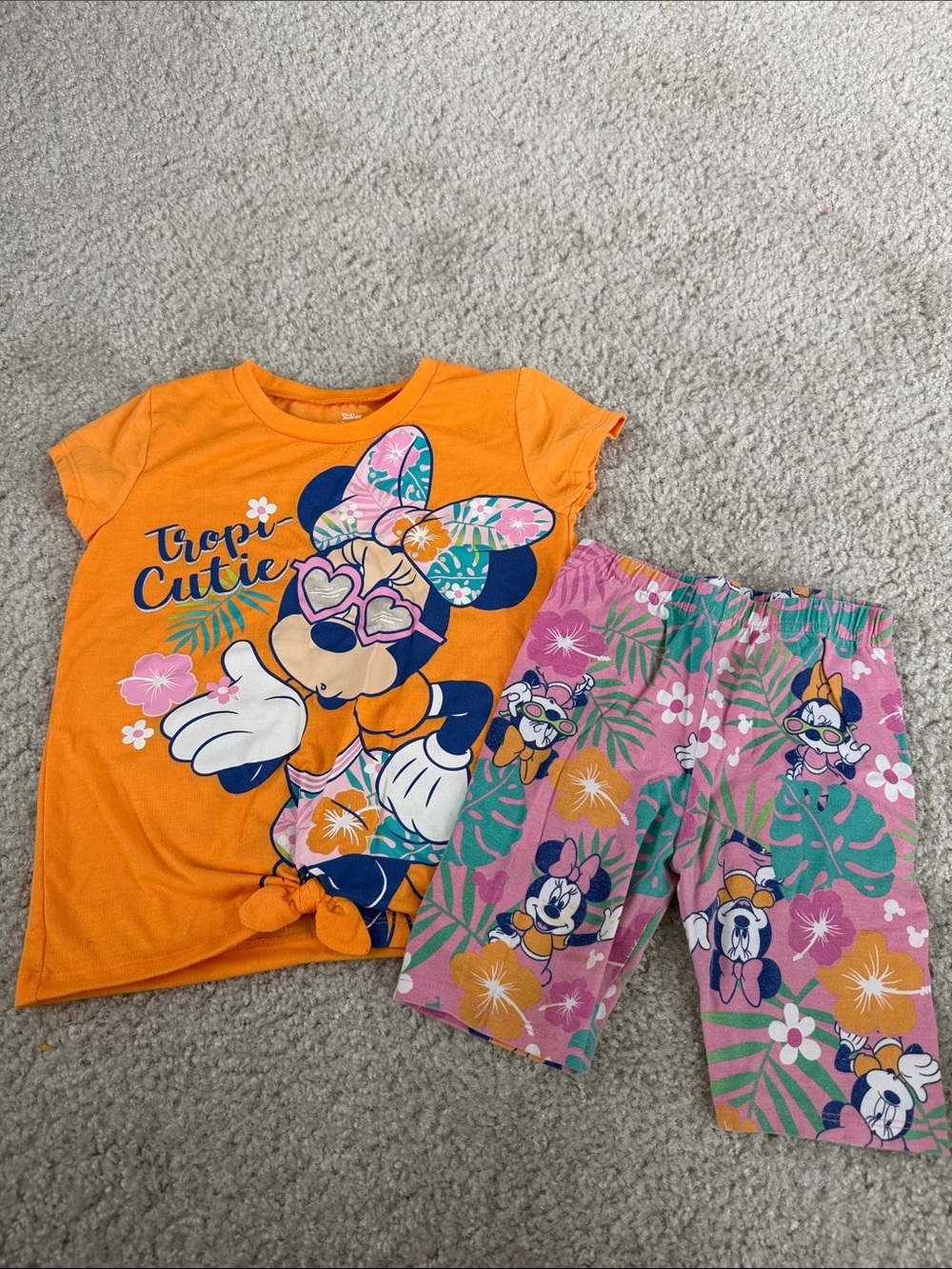 Disney Minnie Mouse Orange and Pink Tropical Pajama Set